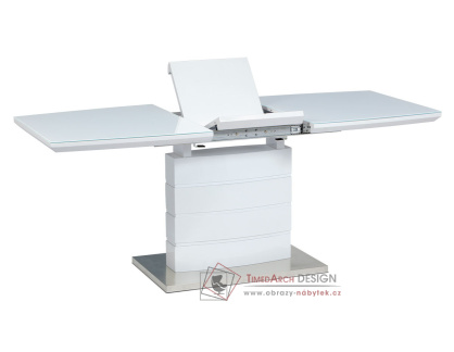 HT-440 WT, jídelní rozkládací stůl, broušený nerez / bílý lesk / bílé sklo