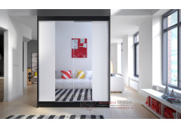CAMILA II, šatní skříň s posuvnými dveřmi 150cm, černá / bílá / zrcadla