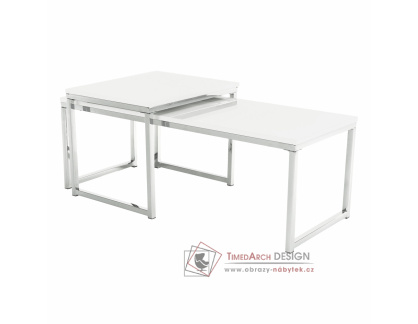 ENISA 2, konferenční stolek - sada 2ks, chrom / bílý lesk