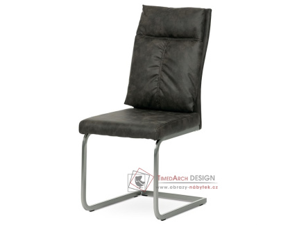 DCH-459 GREY3, jídelní židle, broušený nikl / látka šedohnědá vintage