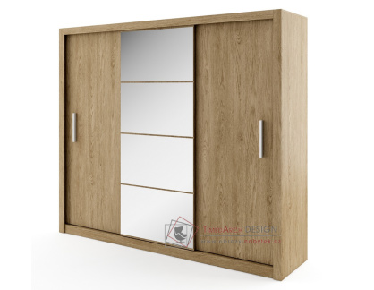 IDEA 01, šatní skříň s posuvnými dveřmi 250cm, dub shetland / zrcadlo