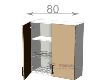 horní vysoká skříňka s odkapávačem š.80, v.92, Kaiser WD8092, bílá/cappuccino lesk