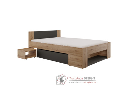 UNIS, postel 140x200cm, dub artisan / antracit