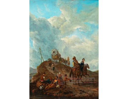 DDSO-2974 Philips Wouwerman - Odpočívající rolníci a jezdci na horské cestě