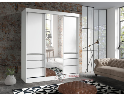 HAVANA, šatní skříň s posuvnými dveřmi 180cm, bílá / zrcadlo