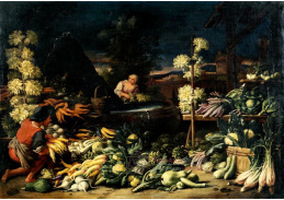 A-2079 Francesco Della Questa - Ovoce, zelenina a květinářství u fontány