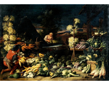 A-2079 Francesco Della Questa - Ovoce, zelenina a květinářství u fontány