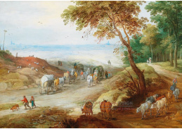 DDSO-3684 Jan Brueghel - Rozsáhlá kopcovitá krajina s cestujícími na cestě