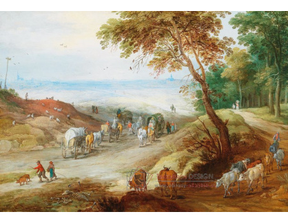 DDSO-3684 Jan Brueghel - Rozsáhlá kopcovitá krajina s cestujícími na cestě