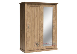 GOLETA A146, šatní skříň s posuvnými dveřmi 146cm, dub kraft zlatý / zrcadlo