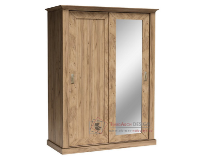 GOLETA A146, šatní skříň s posuvnými dveřmi 146cm, dub kraft zlatý / zrcadlo
