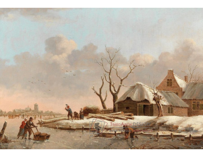 D-5882 Heinrich Wilhelm Schweickhardt - Zimní krajina s domy u zamrzlé řeky