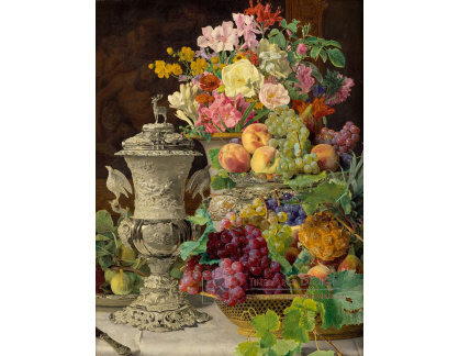 D-7842 Ferdinand Georg Waldmüller - Zátiší s ovocem, květinami a stříbrným pohárem