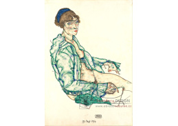 VES 266 Egon Schiele - Sedící ženský akt s modrou čelenkou