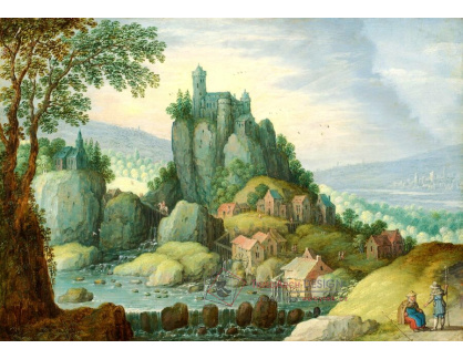 A-7595 Marten Rijckaert - Krajina s řekou, hradem a vodním mlýnem