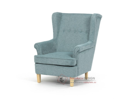 AK-388 GRN2, čalouněné křeslo - ušák, přírodní / látka zelená