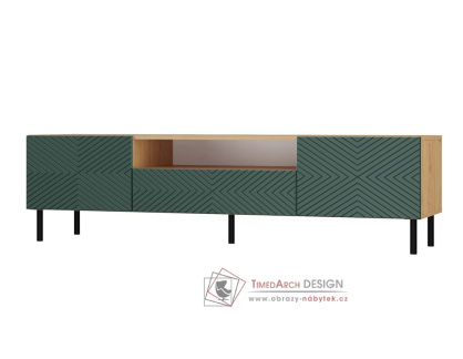 KARIS 160-K, televizí stolek 2-dveřový se zásuvkou, dub artisan / zelená