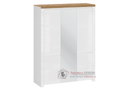 VILGO, šatní skříň 5-ti dveřová 151cm, bílá / bílý lesk / dub wotan / zrcadlo