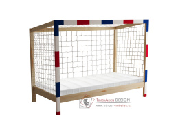 FUTAL, montessori postel 90x200cm, borovicový masiv / přírodní + bílá + modrá