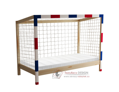 FUTAL, montessori postel 90x200cm, borovicový masiv / přírodní + bílá + modrá