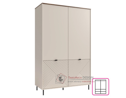 EYCO, šatní skříň 4-dveřová 123cm, kašmír / dub castello