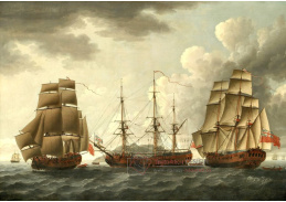 A-3075 John Cleveley -  HMS Tryall na třech pozicích u Antiguy