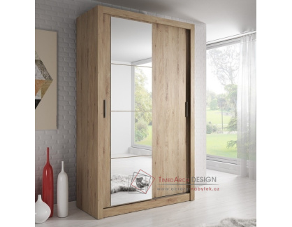 ARTI 06, šatní skříň s posuvnými dveřmi 120cm, dub shetland / zrcadla