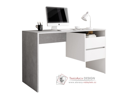 TULIO, počítačový stůl, bílá / beton
