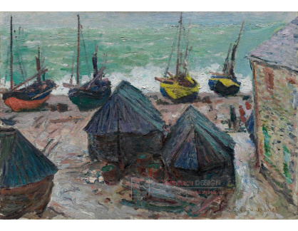 D-7074 Claude Monet - Lodě na pláži v Étretats