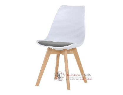 CT-X7056 GREY, jídelní židle, buk / plast bílý / látka šedá