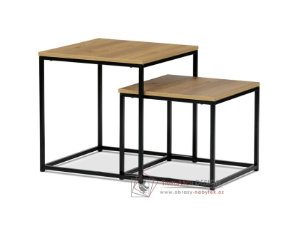 AF-076 OAK, odkládací stolek - sada 2ks,  černý lak / dub divoký