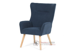 AK-314 BLUE2, čalouněné křeslo - ušák, přírodní / látka modrá