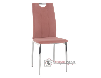 OLIVA NEW, jídelní židle, chrom / látka velvet růžová