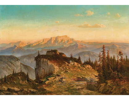 A-8396 Joseph Mayburger - Pohled na Hoher Göll při západu slunce