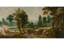 A-8801 Jan Wildens - Panoramatická krajina se skupinou elegantních postav