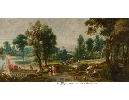 A-8801 Jan Wildens - Panoramatická krajina se skupinou elegantních postav