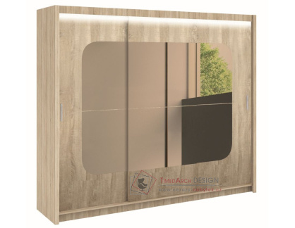 BARCELONA, šatní skříň s posuvnými dveřmi 250cm, dub sonoma / zrcadlo