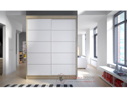 CAMILA IV, šatní skříň s posuvnými dveřmi 150cm, dub sonoma / bílá