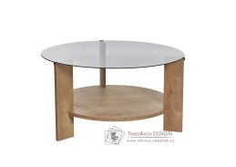 CLARA, konferenční stolek pr. 75cm, dub sapphire / kouřové sklo