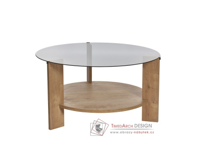 CLARA, konferenční stolek pr. 75cm, dub sapphire / kouřové sklo