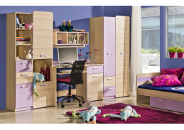 LIMO, sestava nábytku pro dětský pokoj, jasan coimbra / fialová