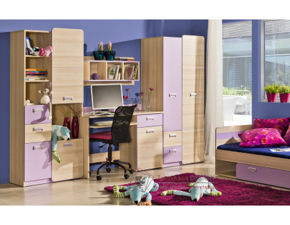 LIMO, sestava nábytku pro dětský pokoj, jasan coimbra / fialová