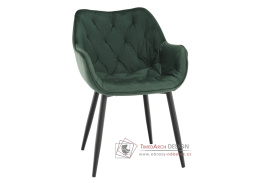 FEDRIS, jídelní designové křeslo, černá / látka velvet zelená