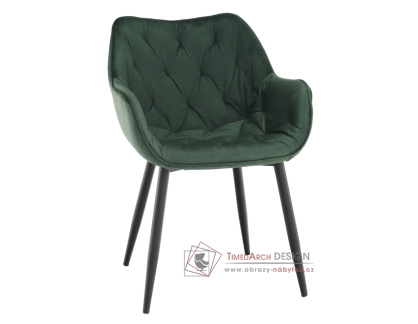 FEDRIS, jídelní designové křeslo, černá / látka velvet zelená