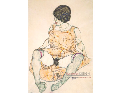 VES 156 Egon Schiele - Sedící žena s vykasanými šaty
