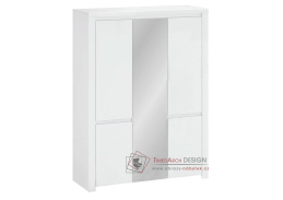 LINDY, šatní skříň 5-ti dveřová 5D 151cm, bílá / bílý lesk / zrcadlo