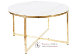 SALMA, konferenční stolek pr. 80cm zlatá / sklo bílý mramor