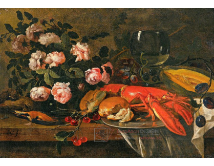 SO XVI-33 Adriaen de Gryeff - Zátiší s humrem a růžemi ve váze