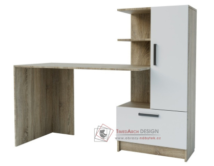 PEREIRA 4, pracovní stůl se skříňkou - pravý, dub sonoma / bílá