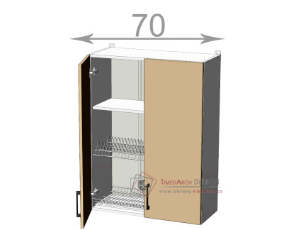 horní vysoká skříňka s odkapávačem š.70, v.92, Kaiser WD7092, bílá/cappuccino lesk